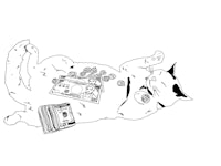 a black and white drawing of a cat laying down